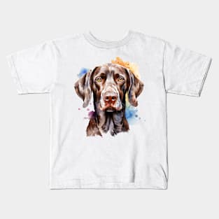 Colorful German Shorthaired Pointer Watercolor Art Kids T-Shirt